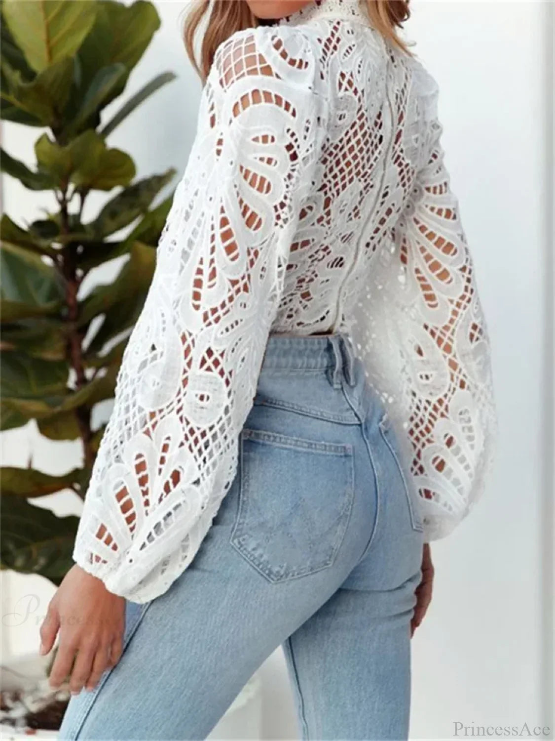 Elegant Lace Puff Sleeve Slim Fit Crop Blouse image 5