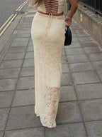 Elegant Lace Trumpet Skirt Holiday See Through Maxi Skirt image 2