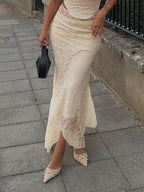 Elegant Lace Trumpet Skirt Holiday See Through Maxi Skirt image 3