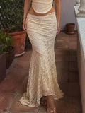 Elegant Lace Trumpet Skirt Holiday See Through Maxi Skirt image 1