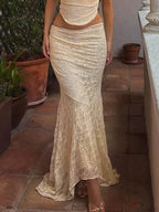 Elegant Lace Trumpet Skirt Holiday See Through Maxi Skirt image 1
