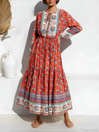 Elegant Lace-up Floral Print Boho Dress image 2