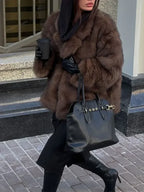 Elegant Lapel Fluffy Long Coat image 1