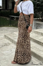 Elegant Leopard Print Slim A-Line Skirt image 2