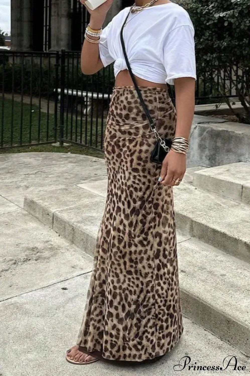 Elegant Leopard Print Slim A-Line Skirt image 2