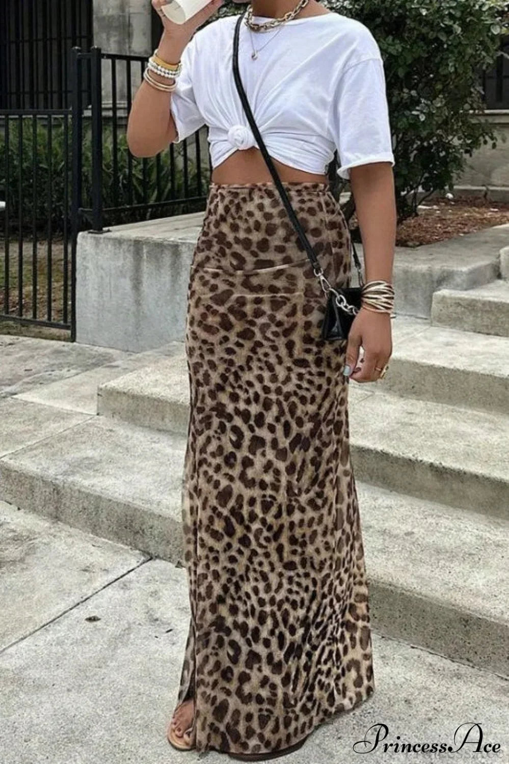 Elegant Leopard Print Slim A-Line Skirt image 1