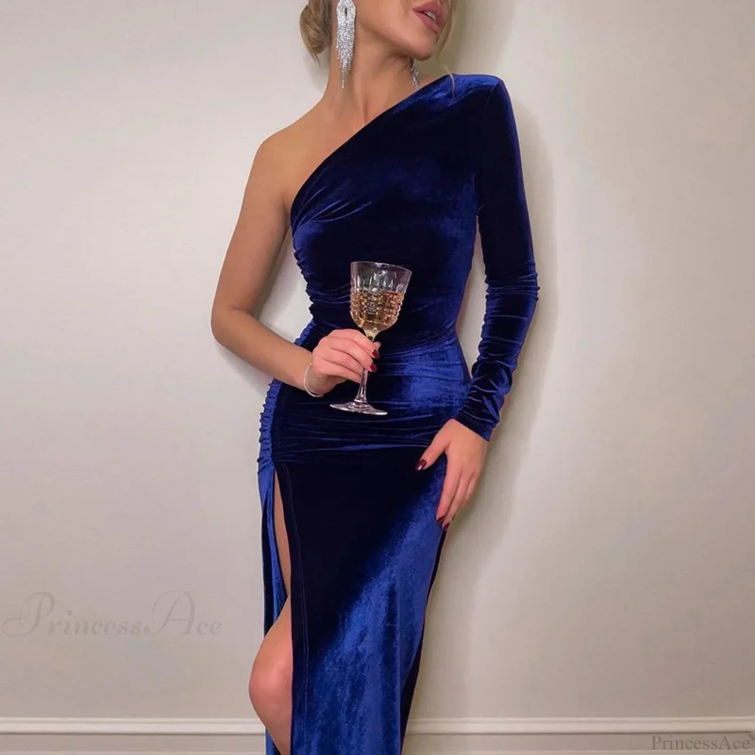 Elegant Long Sleeve Party Evening Velvet Bodycon Split Pencil Midi Party Dress image 7