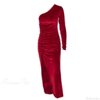 Elegant Long Sleeve Party Evening Velvet Bodycon Split Pencil Midi Party Dress image 6