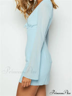 Elegant Long Sleeve Solid Casual Deep V Neck Mini Dress image 3
