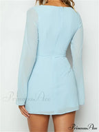 Elegant Long Sleeve Solid Casual Deep V Neck Mini Dress image 2