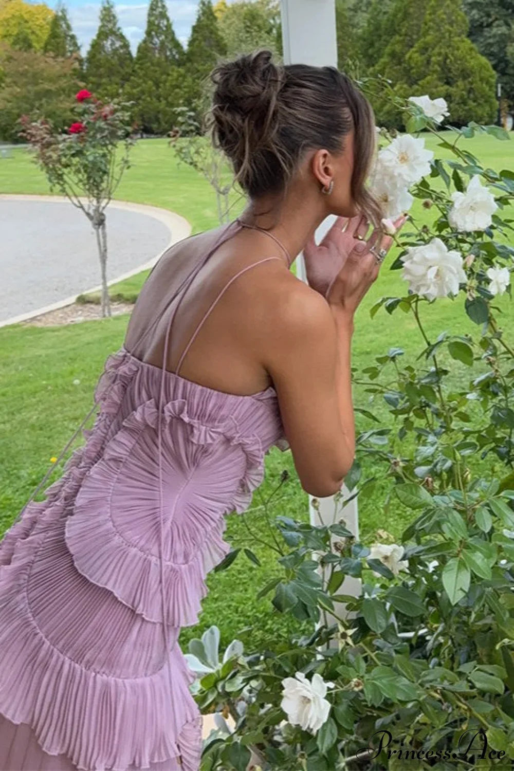 Elegant Neck Strap Ruffles Backless Floral Dress image 4