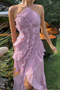 Elegant Neck Strap Ruffles Backless Floral Dress image 1
