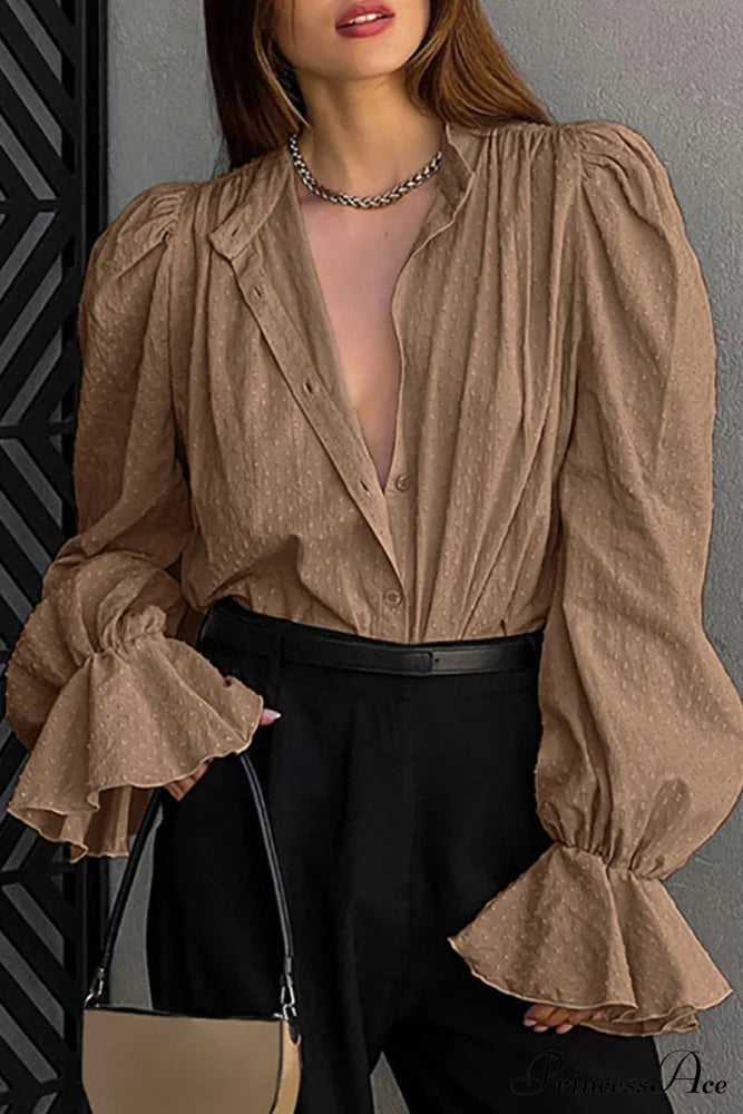 Elegant Neckline Mandarin - Flounce Blouse Solid 3 Color Options image 18
