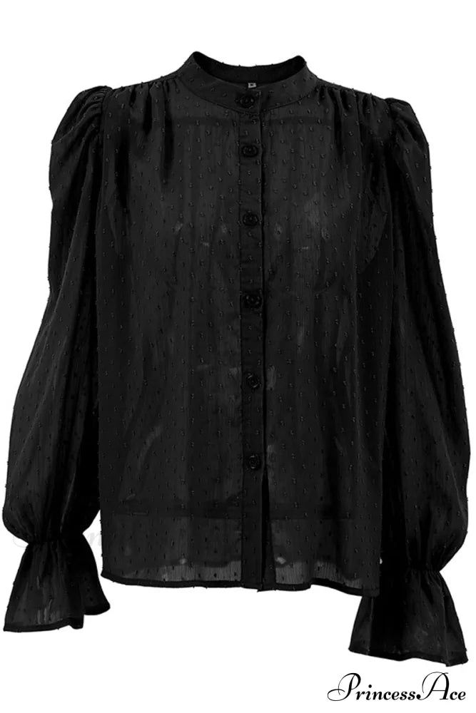 Elegant Neckline Mandarin - Flounce Blouse Solid 3 Color Options image 5