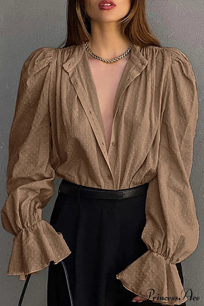 Elegant Neckline Mandarin - Flounce Blouse Solid 3 Color Options image 4