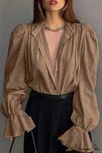 Elegant Neckline Mandarin - Flounce Blouse Solid 3 Color Options image 4