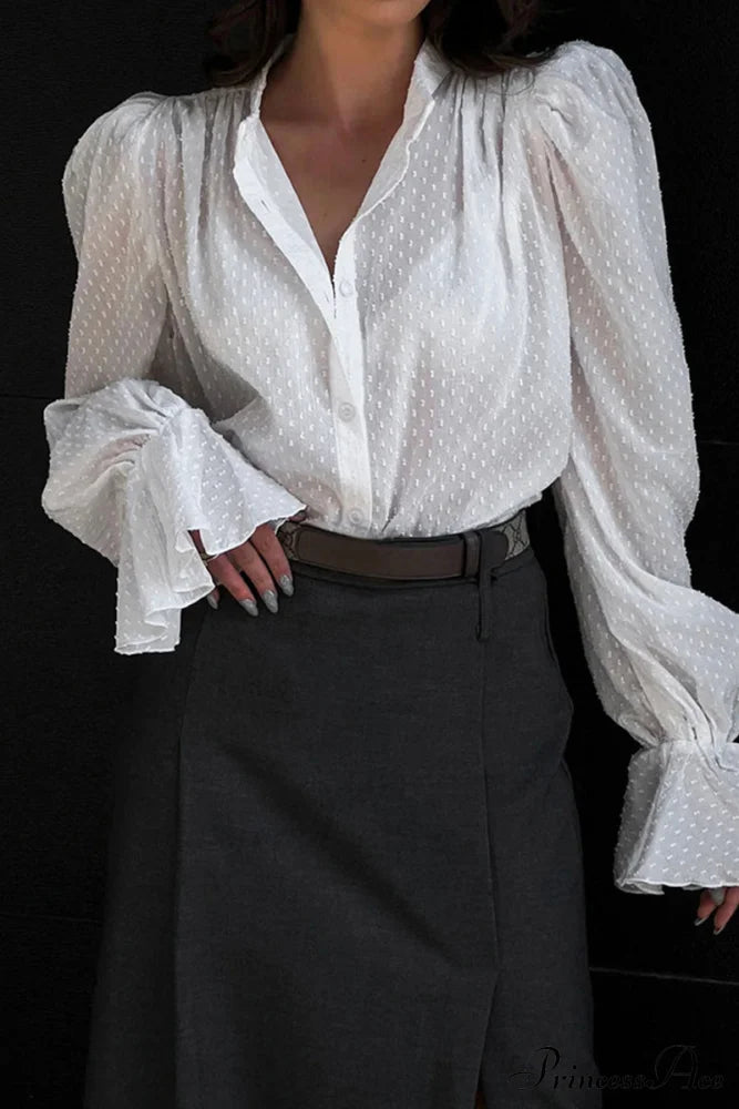 Elegant Neckline Mandarin - Flounce Blouse Solid 3 Color Options image 16