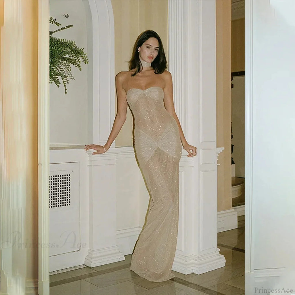 Elegant Off-Shoulder Glitter Fishtail Maxi Dress image 1