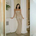 Elegant Off-Shoulder Glitter Fishtail Maxi Dress image 1