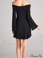 Elegant Off Shoulder Solid Color Long Sleeve Party Mini Dress image 5