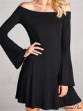 Elegant Off Shoulder Solid Color Long Sleeve Party Mini Dress image 1