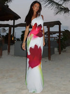 Elegant One Shoulder Backless Maxi Floral Dress image 1
