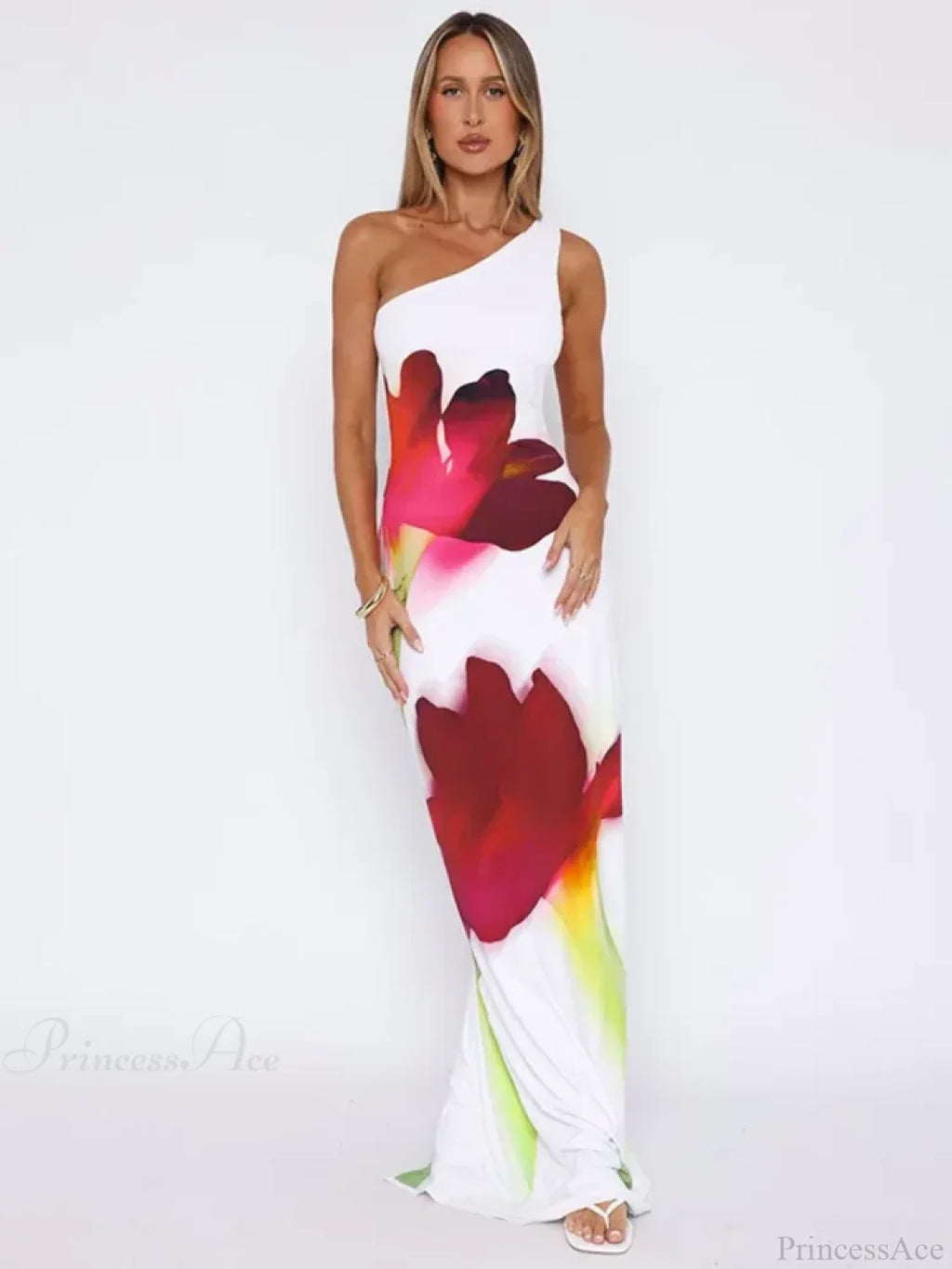 Elegant One Shoulder Backless Maxi Floral Dress image 5