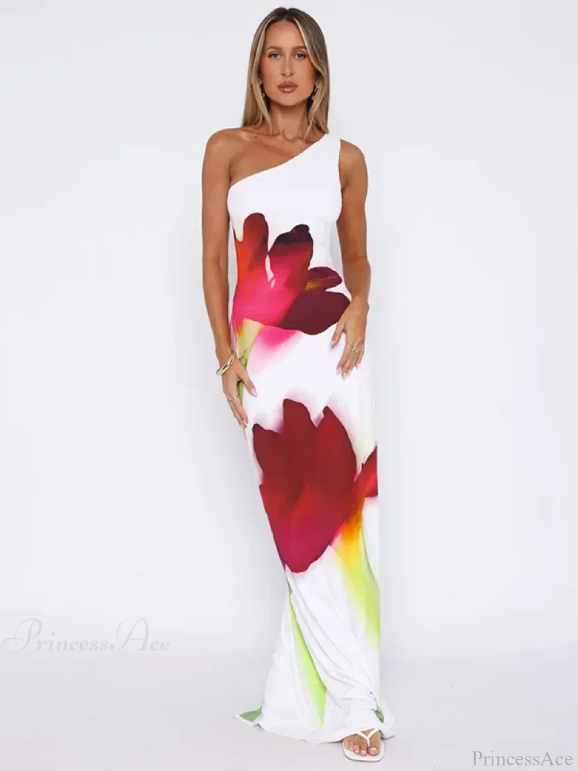 Elegant One Shoulder Backless Maxi Floral Dress image 5