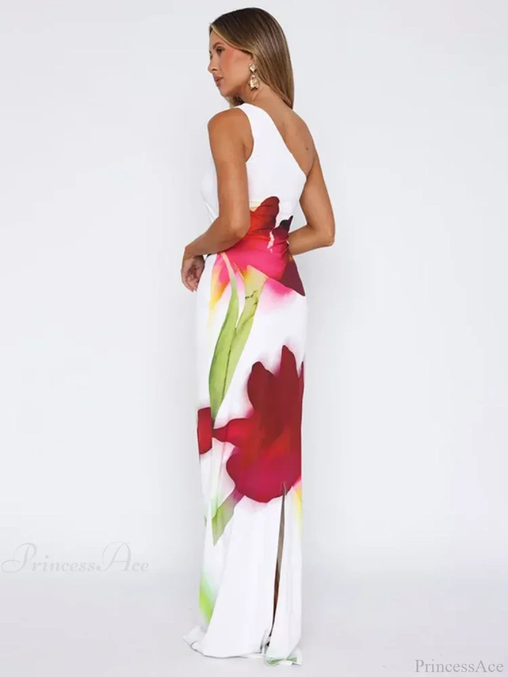 Elegant One Shoulder Backless Maxi Floral Dress image 6