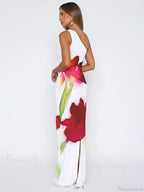 Elegant One Shoulder Backless Maxi Floral Dress image 6