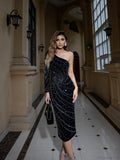 Elegant One-Shoulder Rhinestone Slimming Dress Prom Dress image 4