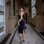 Elegant One-Shoulder Rhinestone Slimming Dress Prom Dress image 3