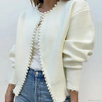 Elegant Pearls Long Sleeve Knit White Cardigan image 1