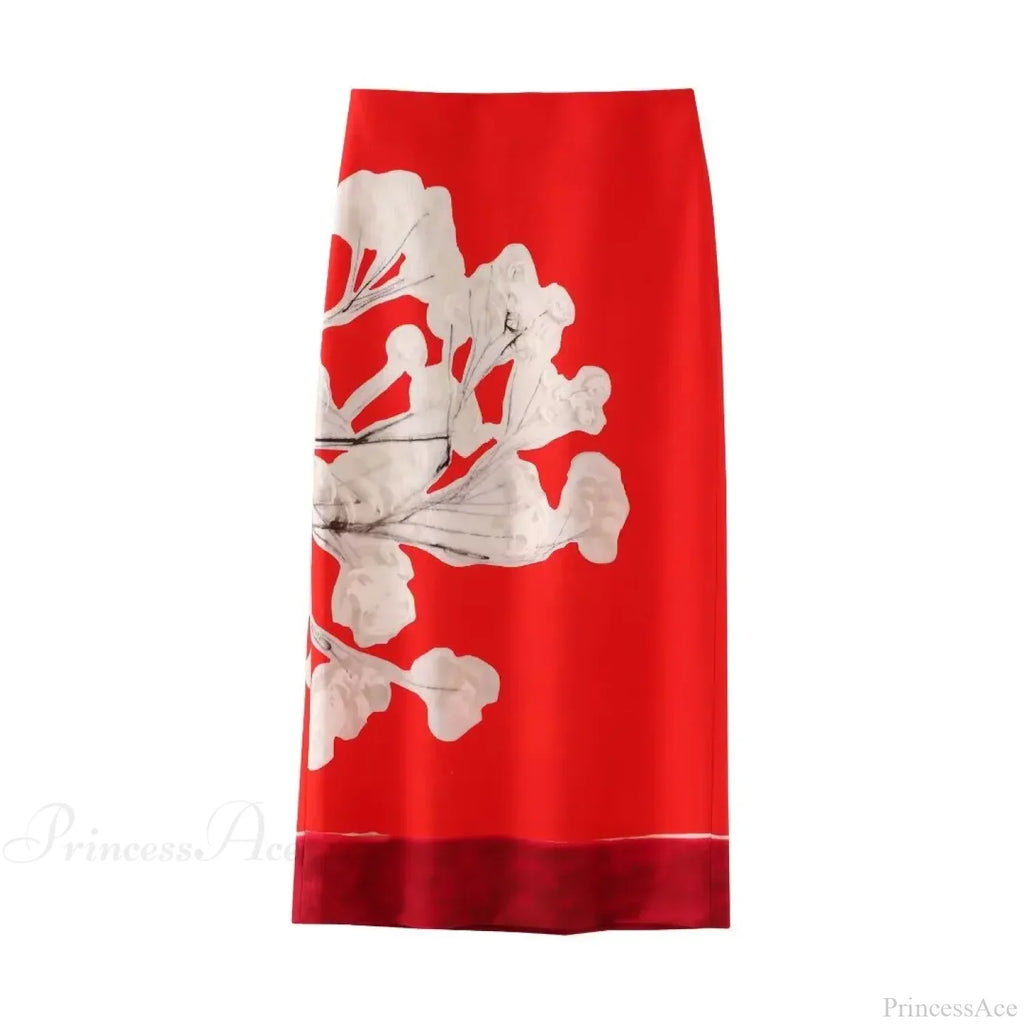 Elegant Pink Floral Printed Mid Waist Slit Midi Pencil Skirt image 3