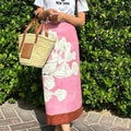 Elegant Pink Floral Printed Mid Waist Slit Midi Pencil Skirt image 1
