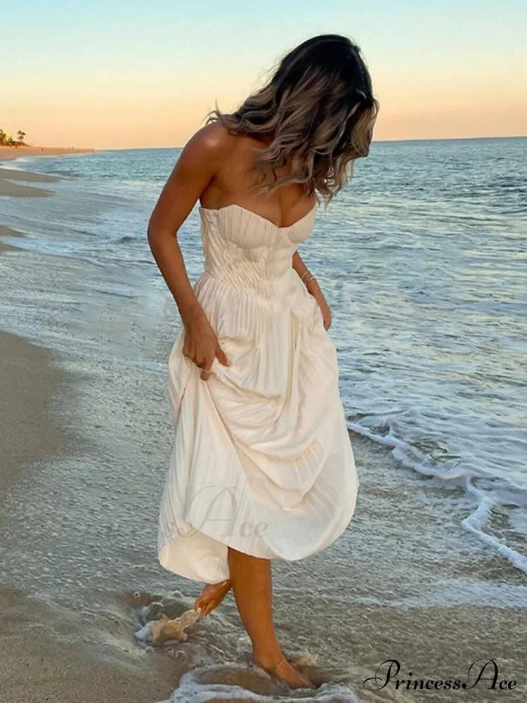 Elegant Pleated Stylish Strapless Maxi Dress image 5