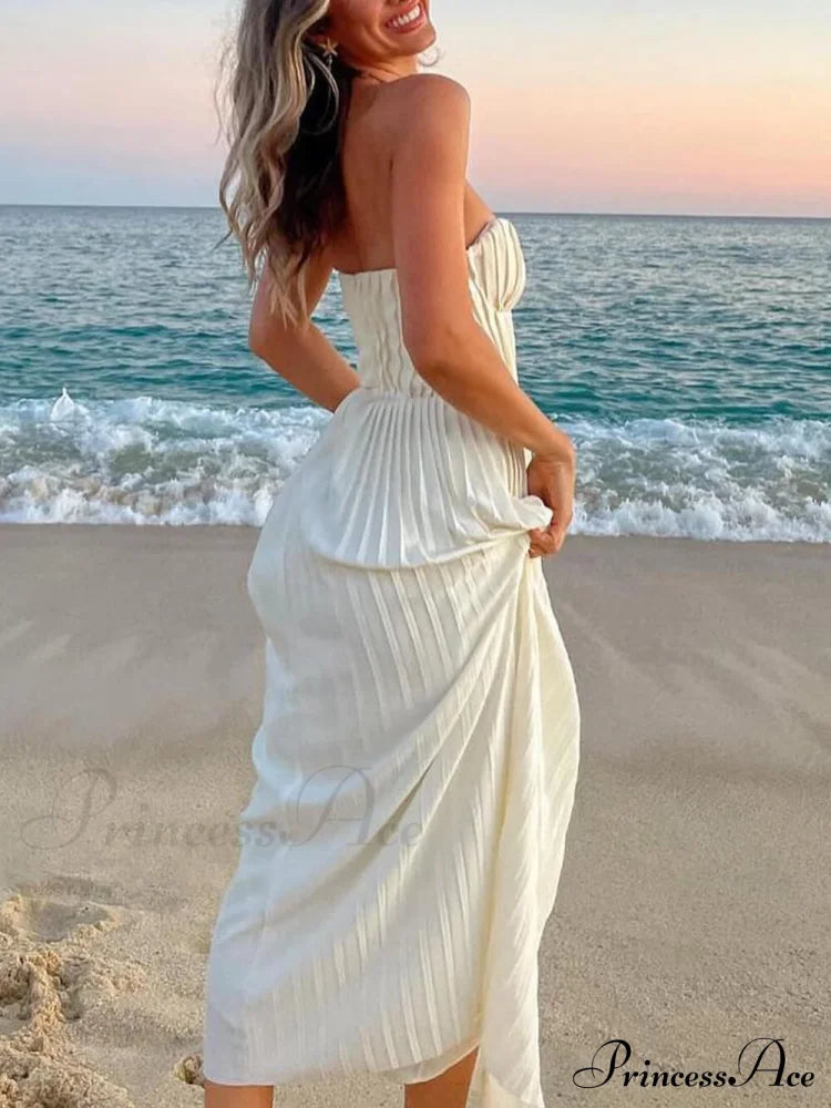 Elegant Pleated Stylish Strapless Maxi Dress image 3
