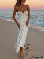 Elegant Pleated Stylish Strapless Maxi Dress image 6