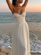 Elegant Pleated Stylish Strapless Maxi Dress image 2