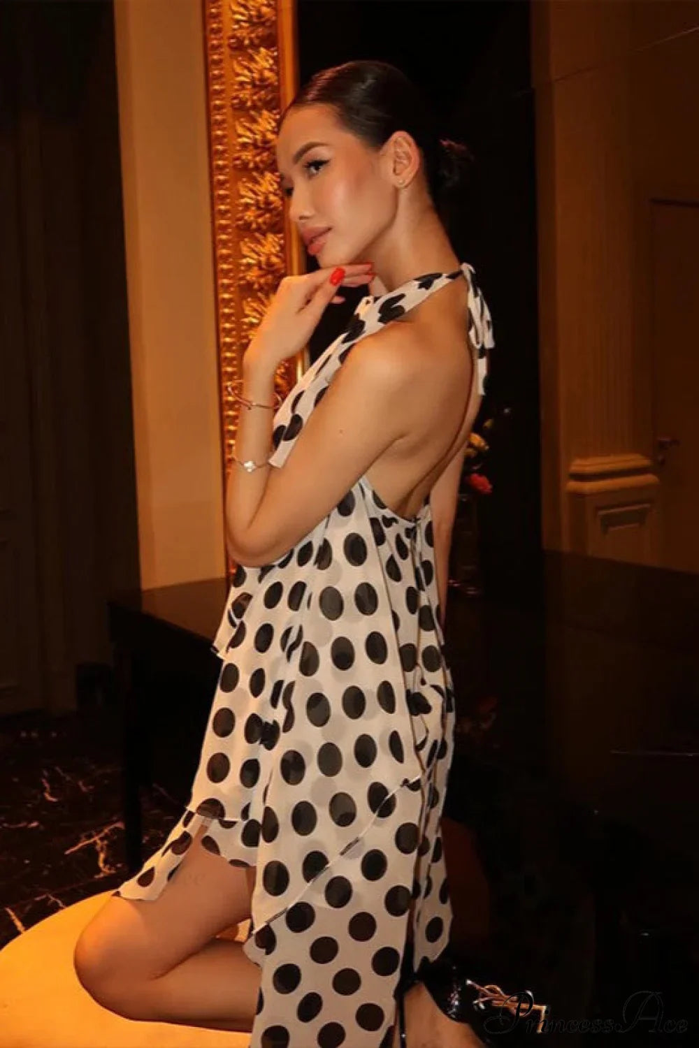 Elegant Polka Dot Halter Sleeveless Maxi Dress image 2