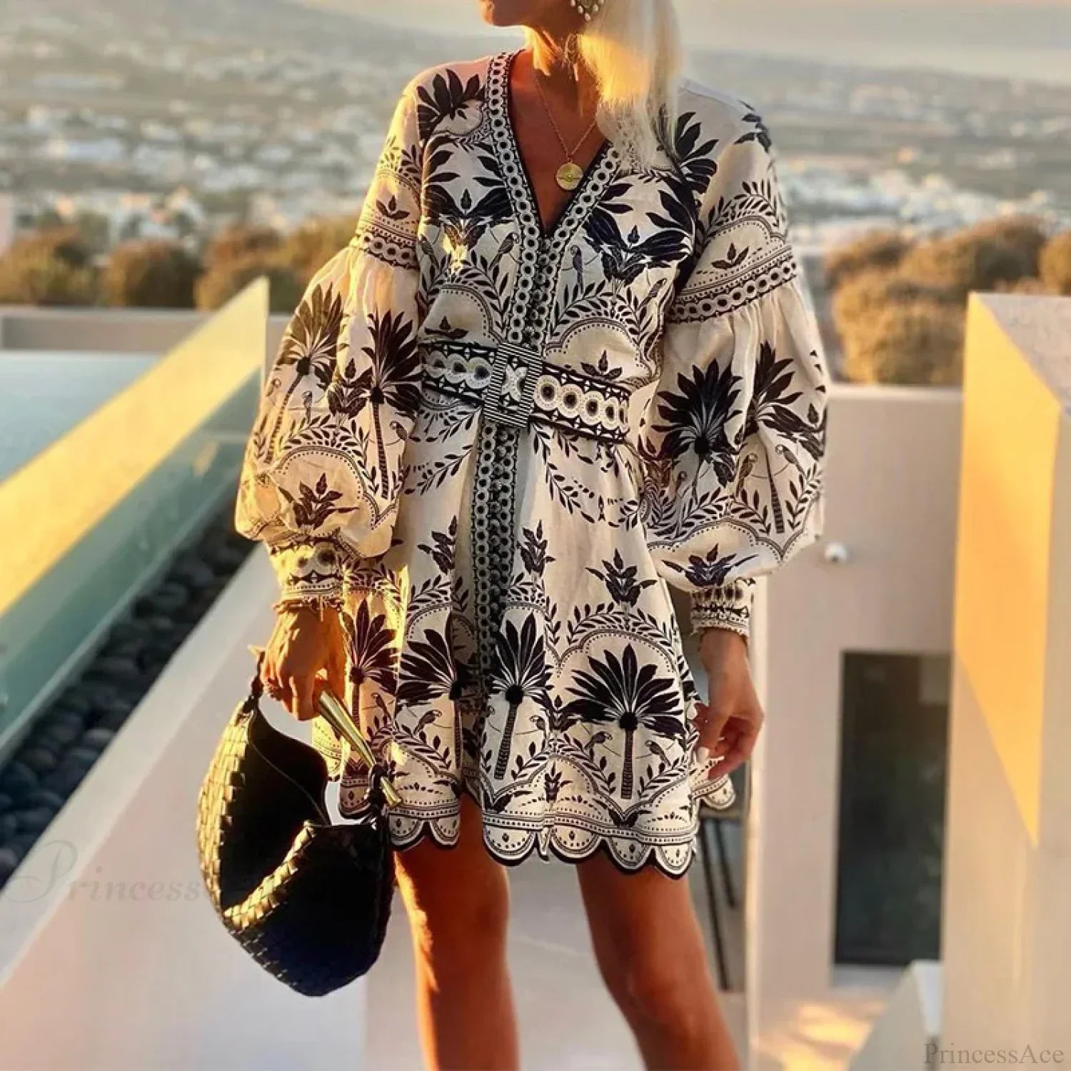 Elegant Print V-neck A-line Boho Dress image 1