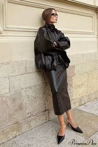 Elegant PU Leather Midi Slit Skirt image 5