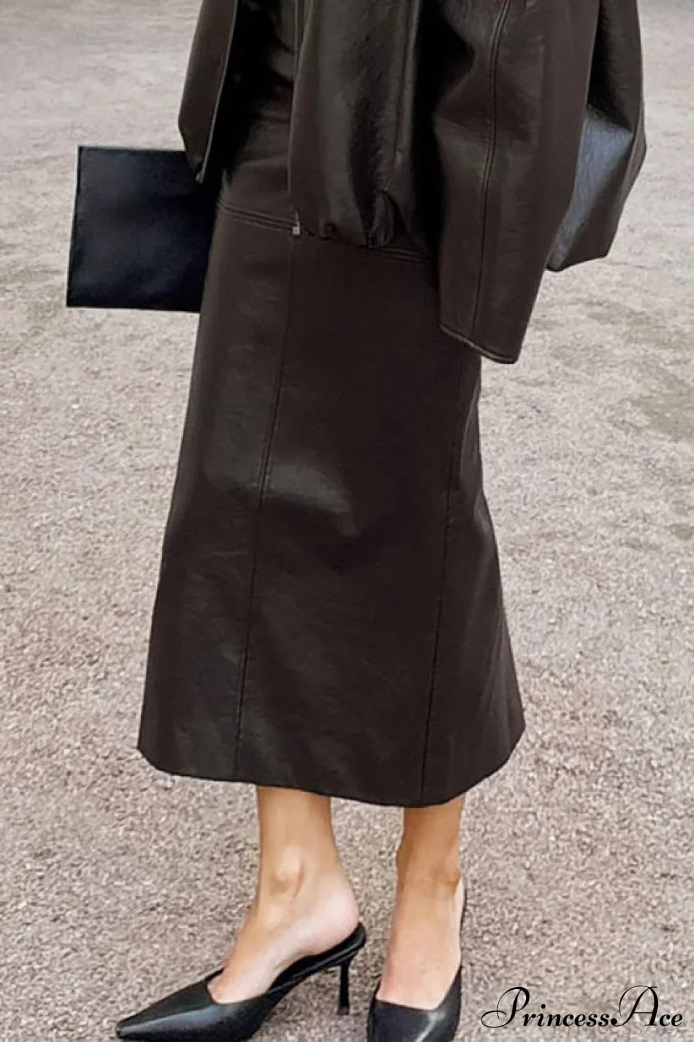 Elegant PU Leather Midi Slit Skirt image 4