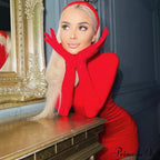 Elegant Red Long Sleeve Gloves Bodycon Dresses image 1