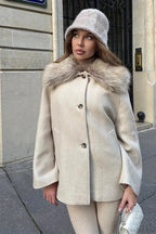 Elegant Relaxed Faux Fur Collar Single-Breasted Coat image 5
