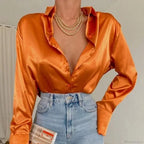 Elegant Satin Blue Long Sleeve Vintage Blouse image 1