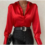 Elegant Satin Blue Long Sleeve Vintage Blouse image 2