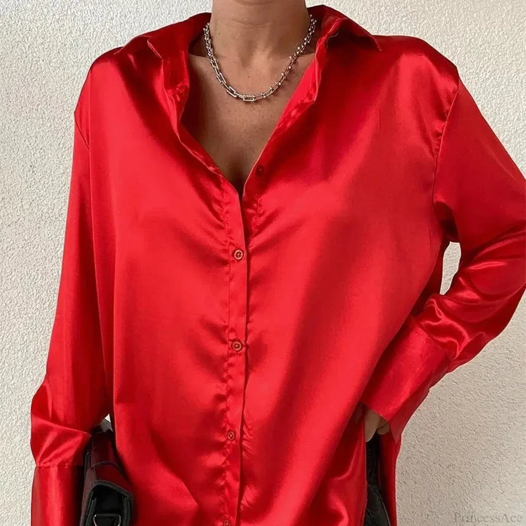 Elegant Satin Blue Long Sleeve Vintage Blouse image 4