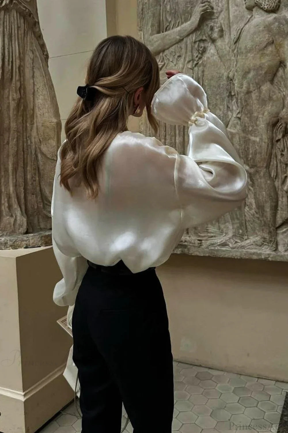 Elegant Satin Tie-Waist Loose Long Sleeve Blouse image 3