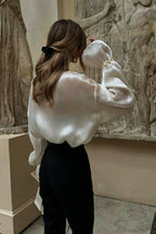 Elegant Satin Tie-Waist Loose Long Sleeve Blouse image 3